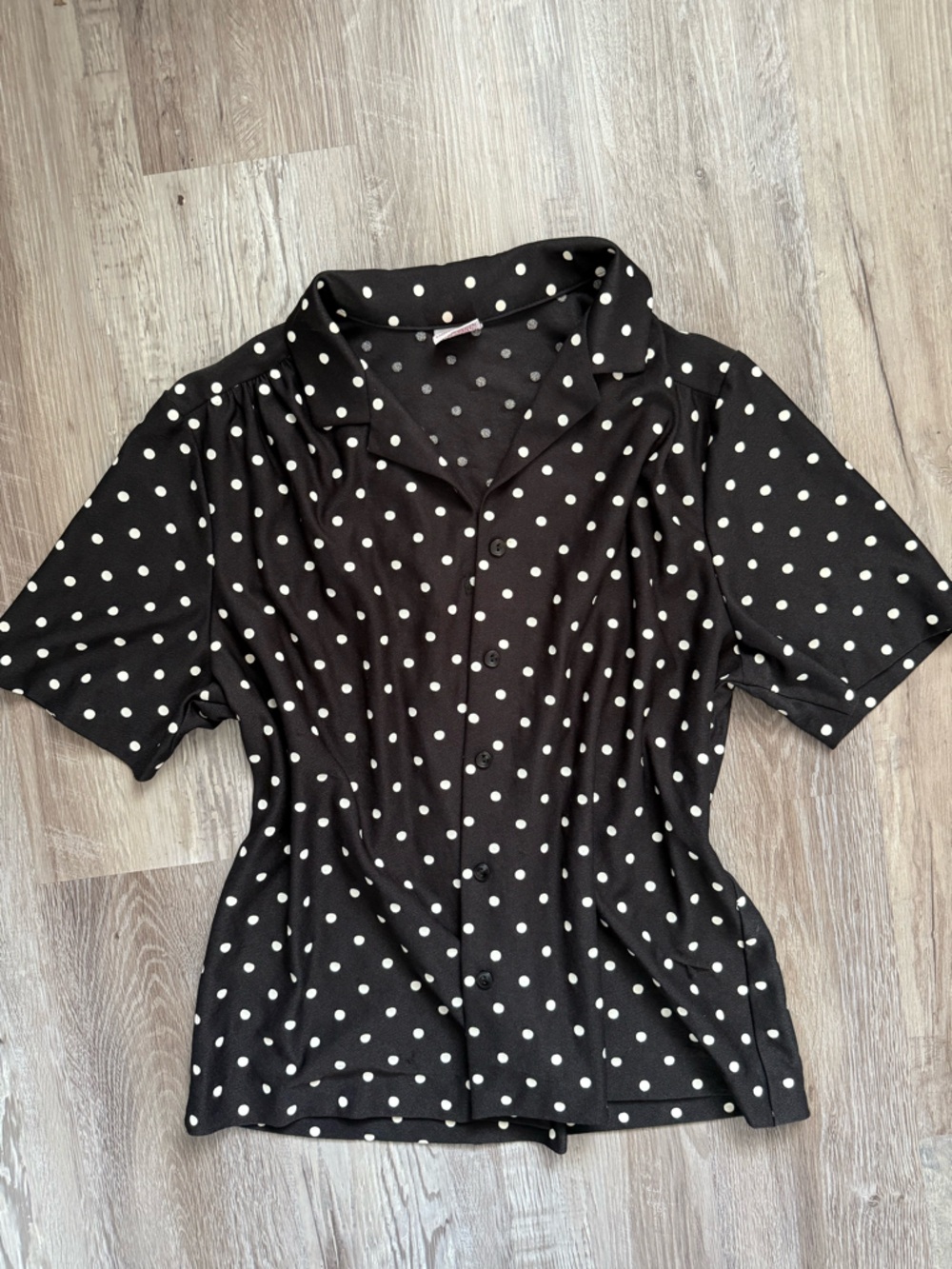 Black White Polka Dot Button-Front Top
